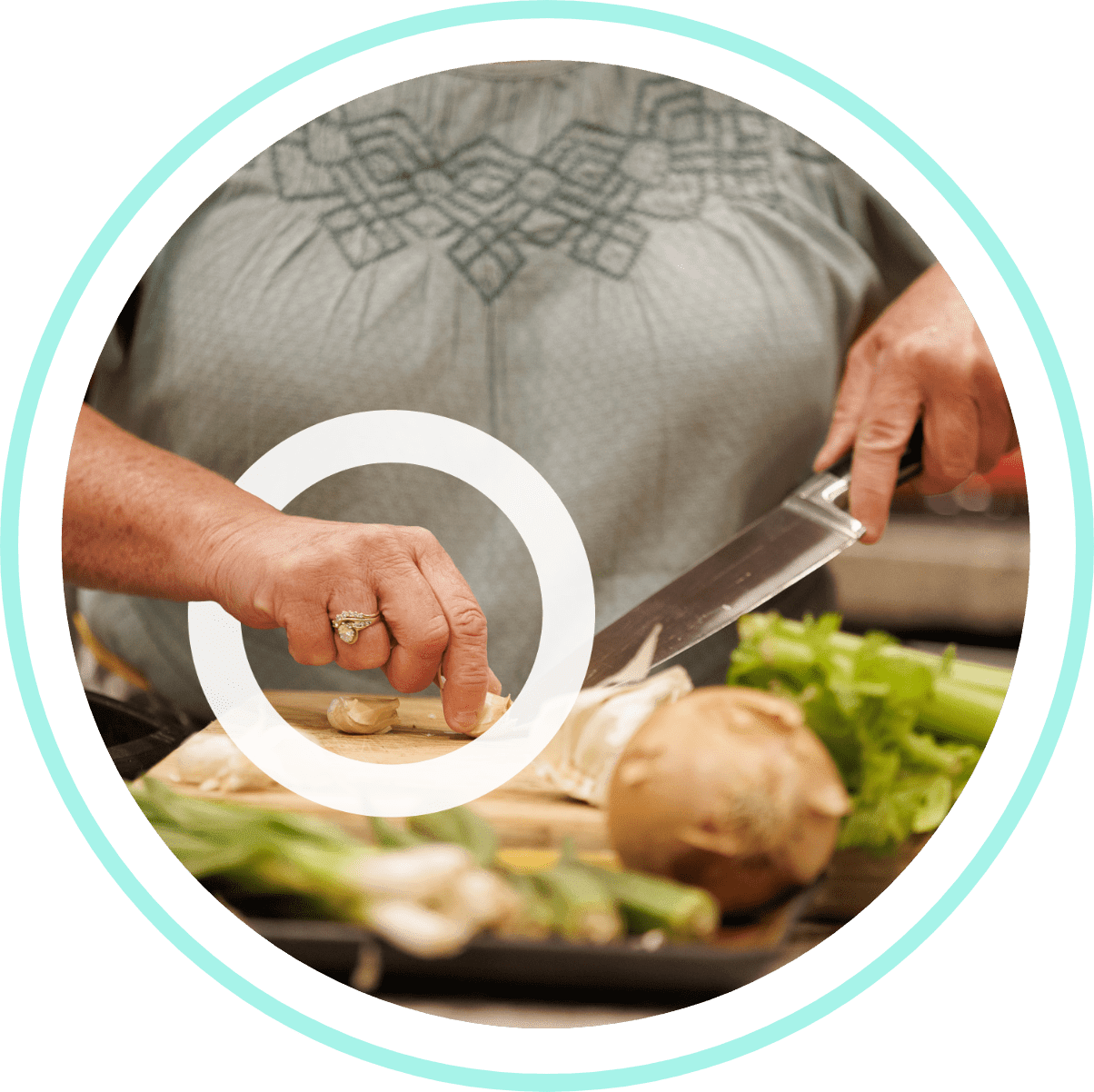 A CIDP patient cutting some veggies.