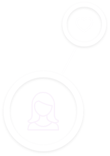 A woman headshot and heart inside of a circle.